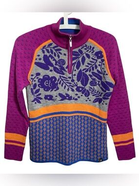 Neve merino wool blend colorful printed pullover sweater 1/4 zip